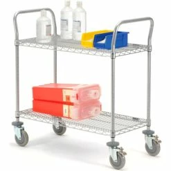 Best Pirce 𧨠Nexel® Utility Cart w/2 Shelves & Poly Brake Casters, 1200 lb. Cap, 42"L x 18"W x 39"H, Silver β