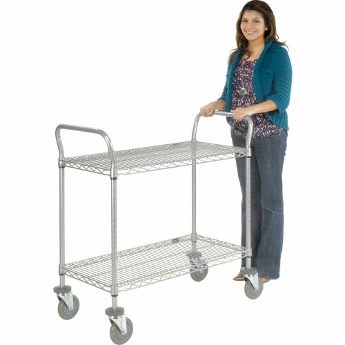 Best Sale 😉 Nexel® Utility Cart w/2 Shelves & Poly Casters, 1200 lb. Capacity, 48"L x 21"W x 39"H, Silver ✨ - Image 3