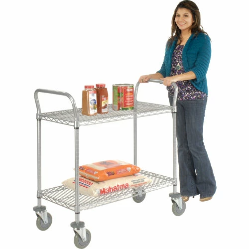 Hot Sale 🥰 Nexel® Utility Cart w/2 Shelves & Poly Casters, 1200 lb. Capacity, 42"L x 18"W x 39"H, Silver 👏 - Image 10