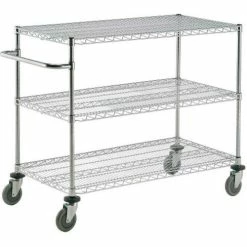 Discount π Nexel® Chrome ESD Adjustable Shelf Cart w/3 Shelves & Poly Casters, 72"L x 24"W x 40"H β