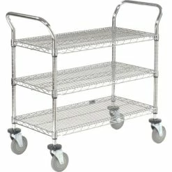 Outlet 🛒 Nexel® Chrome Utility Cart w/3 Shelves & Poly Brake Casters, 1200 lb. Cap, 36"L x 21"W x 39"H ✔️
