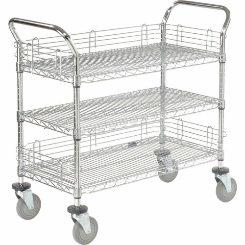 Best deal π Nexel® Chrome Utility Cart w/3 Shelves & Poly Casters, 1200 lb. Capacity, 42"L x 18"W x 39"H β€οΈ - Image 3