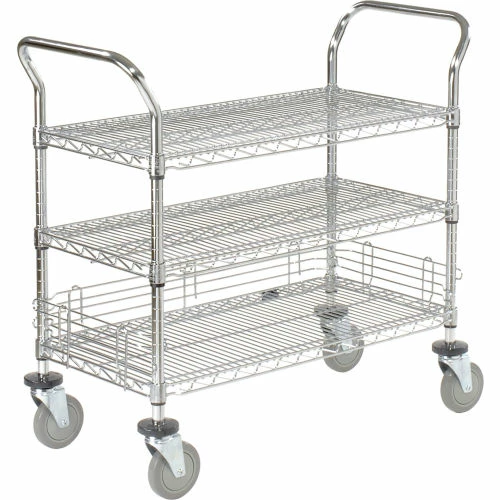 Best deal π Nexel® Chrome Utility Cart w/3 Shelves & Poly Casters, 1200 lb. Capacity, 42"L x 18"W x 39"H β€οΈ - Image 5