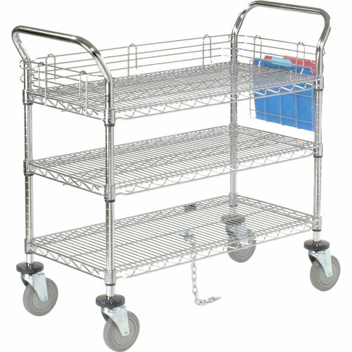 Promo βοΈ Nexel® Chrome Utility Cart w/3 Shelves & Poly Casters, 1200 lb. Capacity, 36"L x 24"W x 39"H π - Image 6