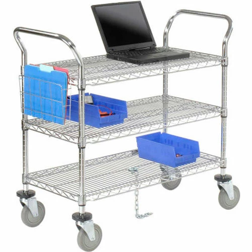 Flash Sale π Nexel® Chrome ESD Utility Cart w/3 Shelves & Polyurethane Casters, 72"L x 21"W x 39"H π―