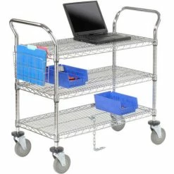 Cheap 🔔 Nexel® Chrome ESD Utility Cart w/3 Shelves & Polyurethane Casters, 60"L x 24"W x 39"H 🛒
