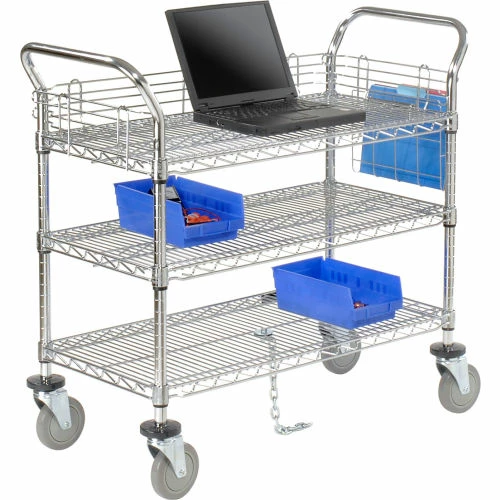New π Nexel® Chrome Utility Cart w/3 Shelves & Poly Casters, 1200 lb. Capacity, 60"L x 24"W x 39"H π₯ - Image 8