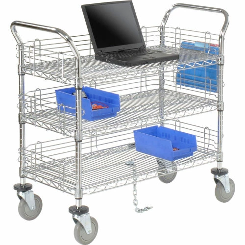 New π Nexel® Chrome Utility Cart w/3 Shelves & Poly Casters, 1200 lb. Capacity, 60"L x 24"W x 39"H π₯ - Image 9