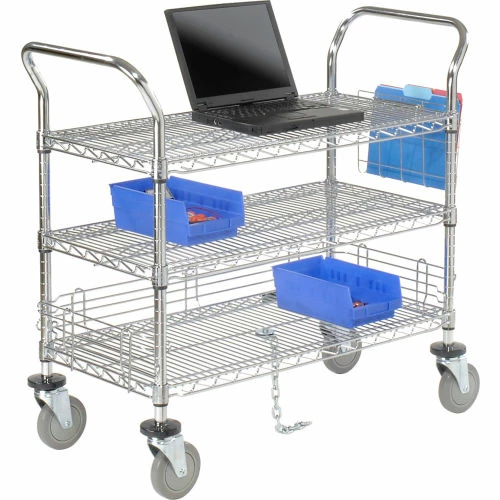 Best deal π Nexel® Chrome Utility Cart w/3 Shelves & Poly Casters, 1200 lb. Capacity, 42"L x 18"W x 39"H β€οΈ - Image 10