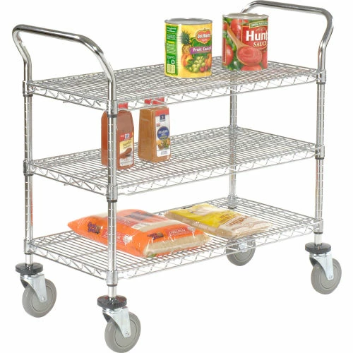 New π Nexel® Chrome Utility Cart w/3 Shelves & Poly Casters, 1200 lb. Capacity, 60"L x 24"W x 39"H π₯ - Image 11