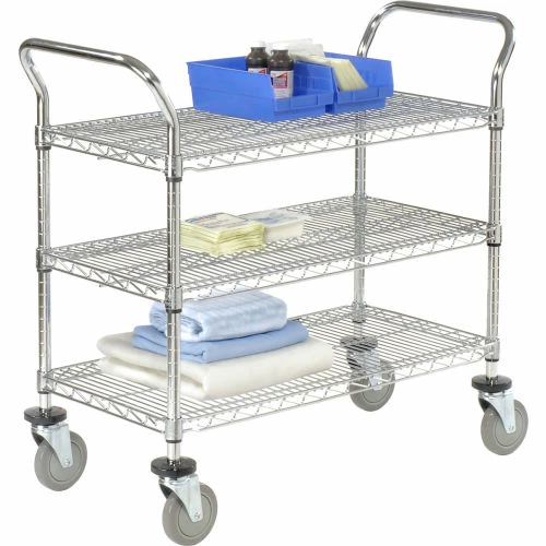 Discount π Nexel® Chrome Utility Cart w/3 Shelves & Poly Brake Casters, 1200 lb. Cap, 30"L x 21"W x 39"H π - Image 12