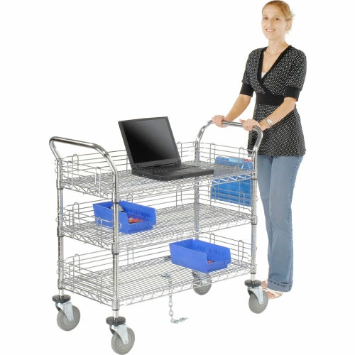 Discount π Nexel® Chrome Utility Cart w/3 Shelves & Poly Brake Casters, 1200 lb. Cap, 30"L x 21"W x 39"H π - Image 14