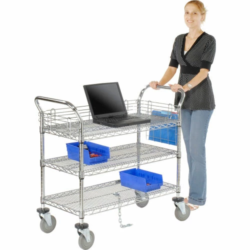 Best deal π Nexel® Chrome Utility Cart w/3 Shelves & Poly Casters, 1200 lb. Capacity, 42"L x 18"W x 39"H β€οΈ - Image 15