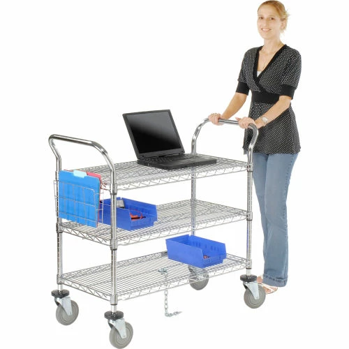 New π Nexel® Chrome Utility Cart w/3 Shelves & Poly Casters, 1200 lb. Capacity, 60"L x 24"W x 39"H π₯ - Image 16