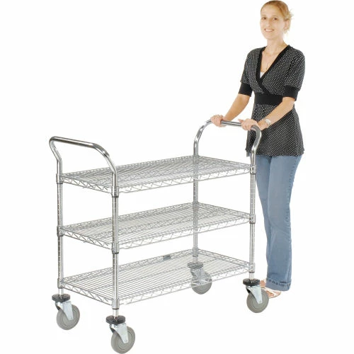 Outlet π Nexel® Chrome Utility Cart w/3 Shelves & Poly Brake Casters, 1200 lb. Cap, 36"L x 21"W x 39"H βοΈ - Image 17