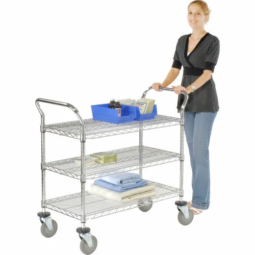 Discount π Nexel® Chrome Utility Cart w/3 Shelves & Poly Brake Casters, 1200 lb. Cap, 30"L x 21"W x 39"H π - Image 18
