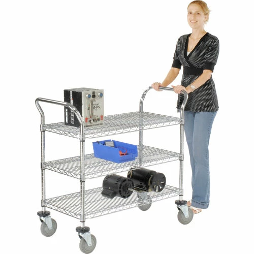 Best deal π Nexel® Chrome Utility Cart w/3 Shelves & Poly Casters, 1200 lb. Capacity, 42"L x 18"W x 39"H β€οΈ - Image 20