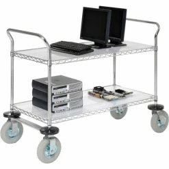 Promo π Nexel® Chrome Wire Shelf Instrument Cart w/2 Shelves, 1200 Ib. Capacity, 48"L x 24"W x 44"H π
