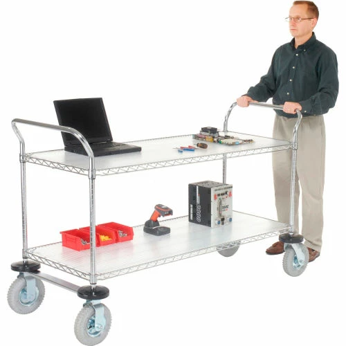 Buy π₯° Nexel® Chrome Utility Cart w/2 Shelves & Pneumatic Casters, 1200 lb. Cap, 36"L x 18"W x 42"H π - Image 3