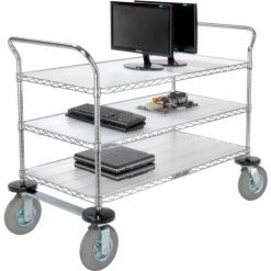 Budget π₯ Nexel® Chrome Utility Cart w/3 Shelves & Pneumatic Casters, 1200 lb. Cap, 42"L x 24"W x 42"H π―
