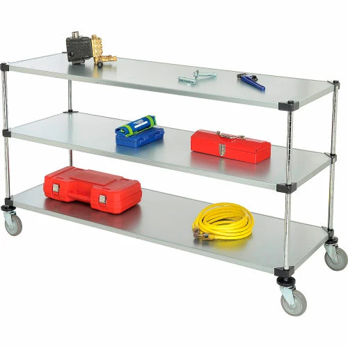New π Nexel® Adjustable Shelf Cart w/3 Shelves, 800 lb. Capacity, 72"L x 24"W x 40"H, Silver β€οΈ