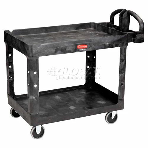 Coupon π Rubbermaid® Plastic Utility Cart w/2 Shelves, 750 lb. Capacity, 54"L x 25"W x 33"H, Black π