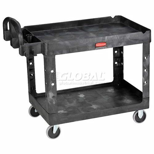 Coupon π Rubbermaid® Plastic Utility Cart w/2 Shelves, 750 lb. Capacity, 54"L x 25"W x 33"H, Black π - Image 2