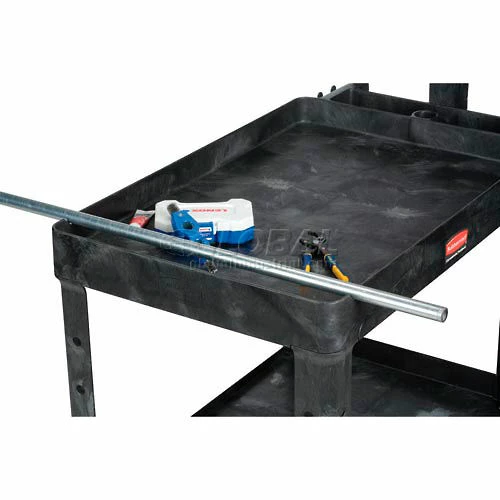 Coupon π Rubbermaid® Plastic Utility Cart w/2 Shelves, 750 lb. Capacity, 54"L x 25"W x 33"H, Black π - Image 12