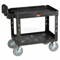 Best Pirce 🧨 Rubbermaid® Plastic Utility Cart w/2 Shelves, 500 lb. Capacity, 44"L x 25"W x 36"H, Black 🔥