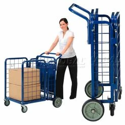 Outlet ✔️ Global Industrial™ Fold-A-Way Stock Cart w/2 Shelves, 750 lb. Cap, 38"L x 28"W x 39"H, Blue 🔥