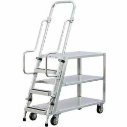 Promo β€οΈ New Age Industrial New Age 99555 Aluminum Step Ladder, Stock Picker Cart 3 Flat Shelves β¨