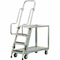 Best Sale 🛒 New Age Industrial New Age Stock Picker Cart w/Ladder & 2 Shelves, 800 lb. Cap, 51-1/2"L x 22"W x 69-1/2"H, Silver 🎉