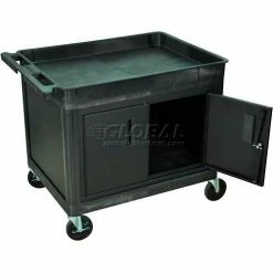 Best Pirce ⌛ Luxor Tray Top Shelf Utility Cart w/Cabinet, 400 lb. Capacity, 32"L x 24"W x 30"H, Black 🔥