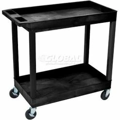 Outlet π Luxor Plastic Utility Cart w/2 Shelves, 400 lb. Capacity, 35-1/4"L x 18"W x 36-1/4"H, Black π