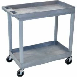 Best deal π Luxor Plastic Utility Cart w/2 Shelves, 400 lb. Capacity, 35-1/4"L x 18"W x 34-1/4"H, Gray π