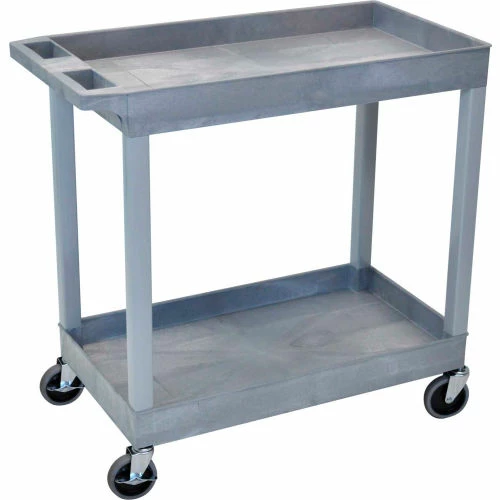 Best deal π Luxor Plastic Utility Cart w/2 Shelves, 400 lb. Capacity, 35-1/4"L x 18"W x 34-1/4"H, Gray π