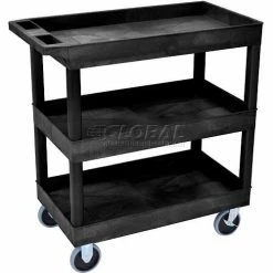 Best deal 👍 Luxor Plastic Utility Cart w/3 Tray Shelves, 500 lb. Capacity, 35-1/4"L x 18"W x 37-1/4"H, Black ⌛