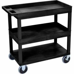 New 🎉 Luxor Plastic Utility Cart w/3 Shelves, 500 lb. Capacity, 35-1/4"L x 18"W x 37-1/4"H, Black 🔔