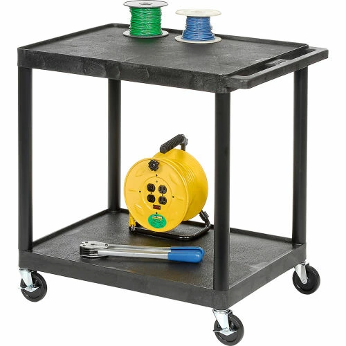 Coupon π Luxor Plastic Utility Cart w/2 Shelves, 200 lb. Capacity, 24"L x 18"W x 33-1/2"H, Black π - Image 2