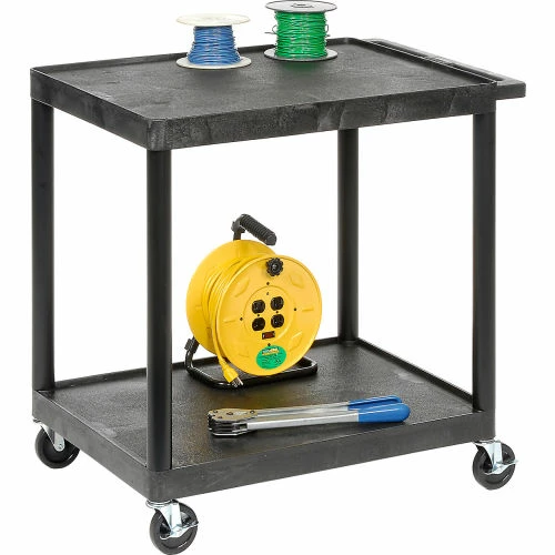 Coupon π Luxor Plastic Utility Cart w/2 Shelves, 200 lb. Capacity, 24"L x 18"W x 33-1/2"H, Black π - Image 3