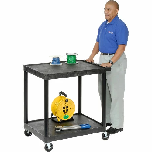 Coupon π Luxor Plastic Utility Cart w/2 Shelves, 200 lb. Capacity, 24"L x 18"W x 33-1/2"H, Black π - Image 4