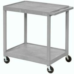Wholesale 😍 Luxor Plastic Utility Cart w/2 Shelves, 250 lb. Capacity, 32"L x 24"W x 34"H, Gray 🎉