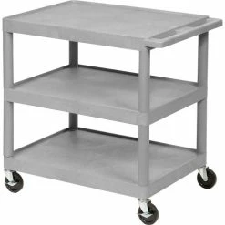 Best Sale 🌟 Luxor Plastic Utility Cart w/3 Shelves, 300 lb. Capacity, 32"L x 24"W x 33-1/2"H, Gray 😉