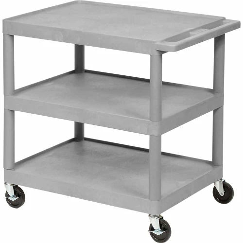 Best Sale π Luxor Plastic Utility Cart w/3 Shelves, 300 lb. Capacity, 32"L x 24"W x 33-1/2"H, Gray π