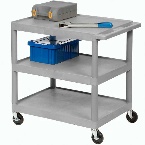 Best Sale π Luxor Plastic Utility Cart w/3 Shelves, 300 lb. Capacity, 32"L x 24"W x 33-1/2"H, Gray π - Image 2