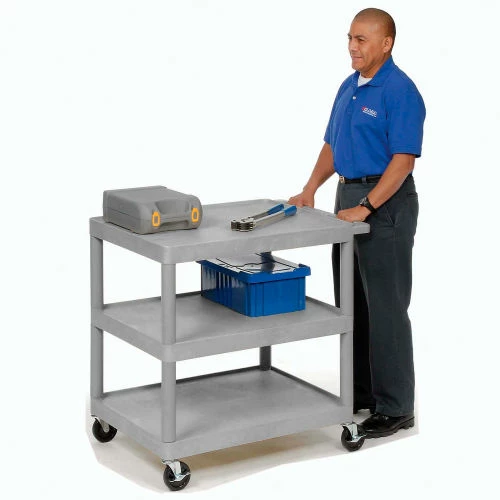 Best Sale π Luxor Plastic Utility Cart w/3 Shelves, 300 lb. Capacity, 32"L x 24"W x 33-1/2"H, Gray π - Image 3