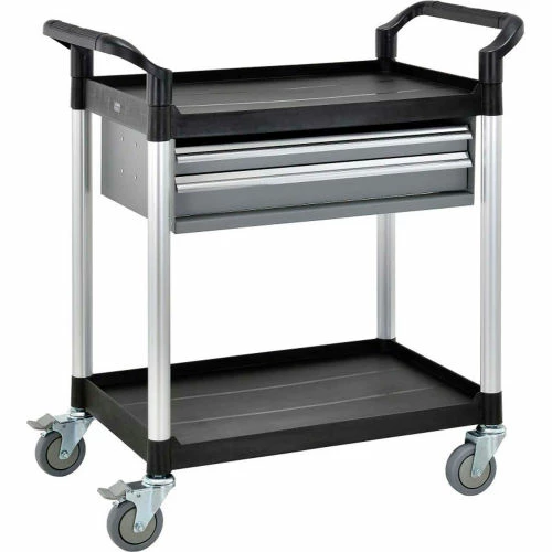 Hot Sale π Global Industrial Utility Cart, 2 Shelves, 2 Drawers, 440 lb. Cap, 26"L x 17"W x 37"H, Black π