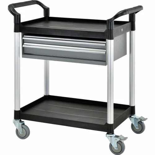 Hot Sale π Global Industrial Utility Cart, 2 Shelves, 2 Drawers, 440 lb. Cap, 26"L x 17"W x 37"H, Black π - Image 4