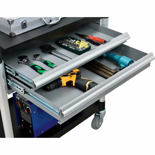 Hot Sale π Global Industrial Utility Cart, 2 Shelves, 2 Drawers, 440 lb. Cap, 26"L x 17"W x 37"H, Black π - Image 5