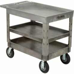 Best Sale ⭐ Global Industrial™ Tray Top Utility Cart w/3 Shelves, 44"L x 25-1/2"W x 35-1/2"H, Gray 🔥